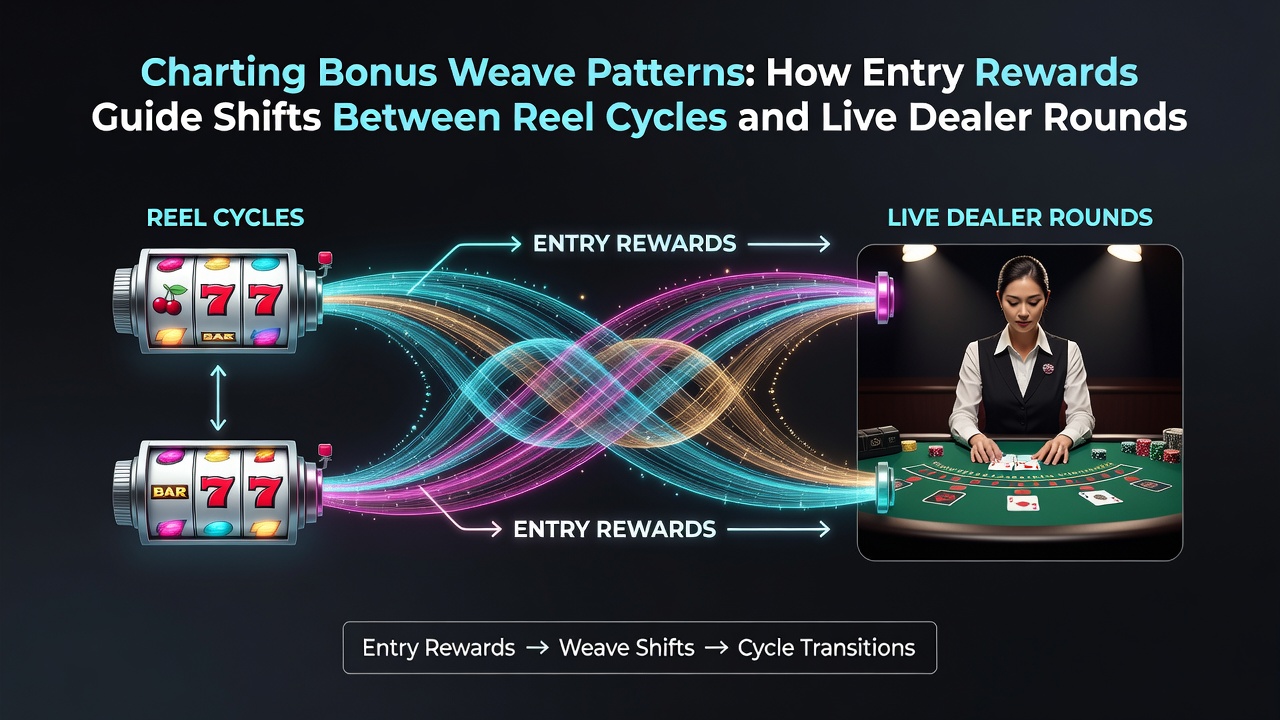 Illustration von Übergängen zwischen Slot-Walzen und Live-Dealer-Tischen mit Bonus-Layern