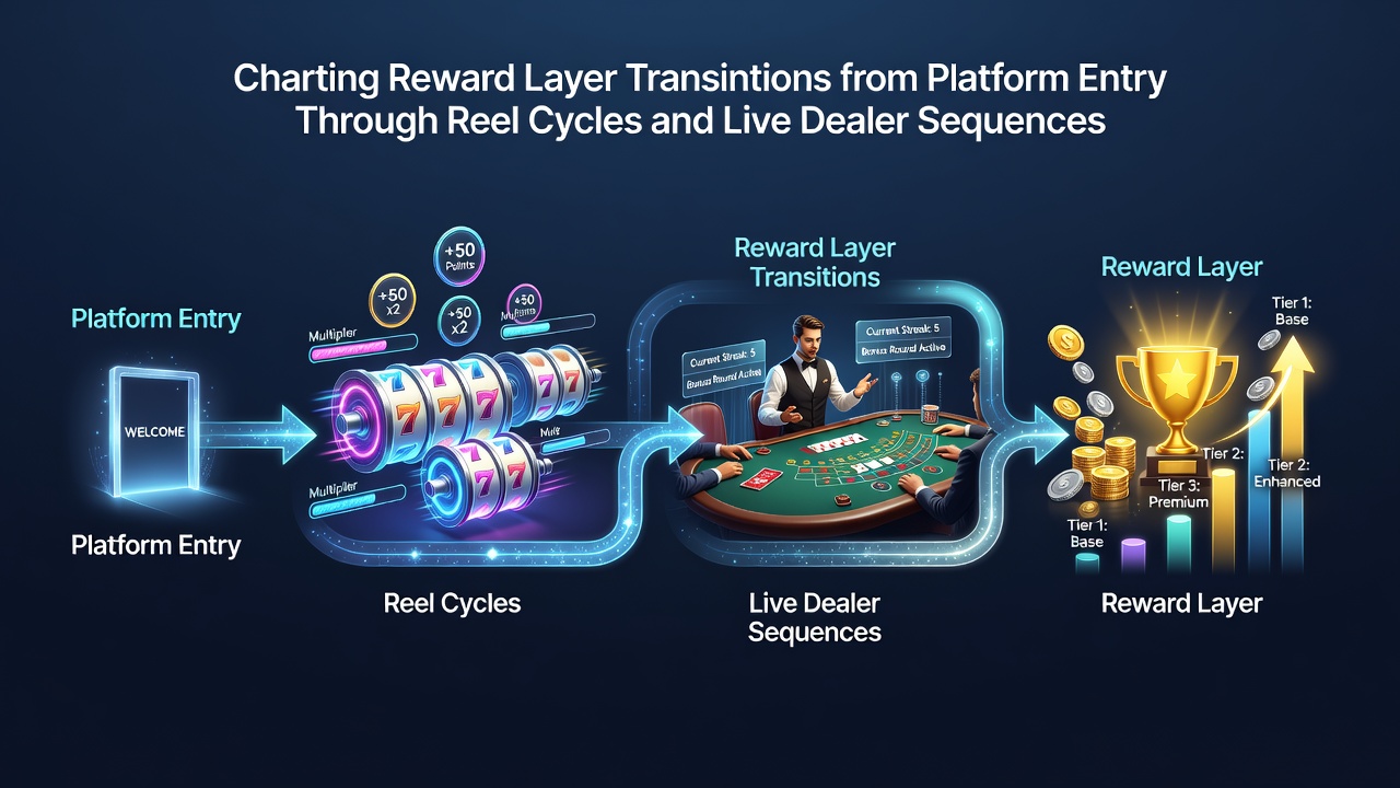 Visualisierung von Multiplikatorpfaden und Übergängen zwischen Walzen und Live-Dealer-Tischen