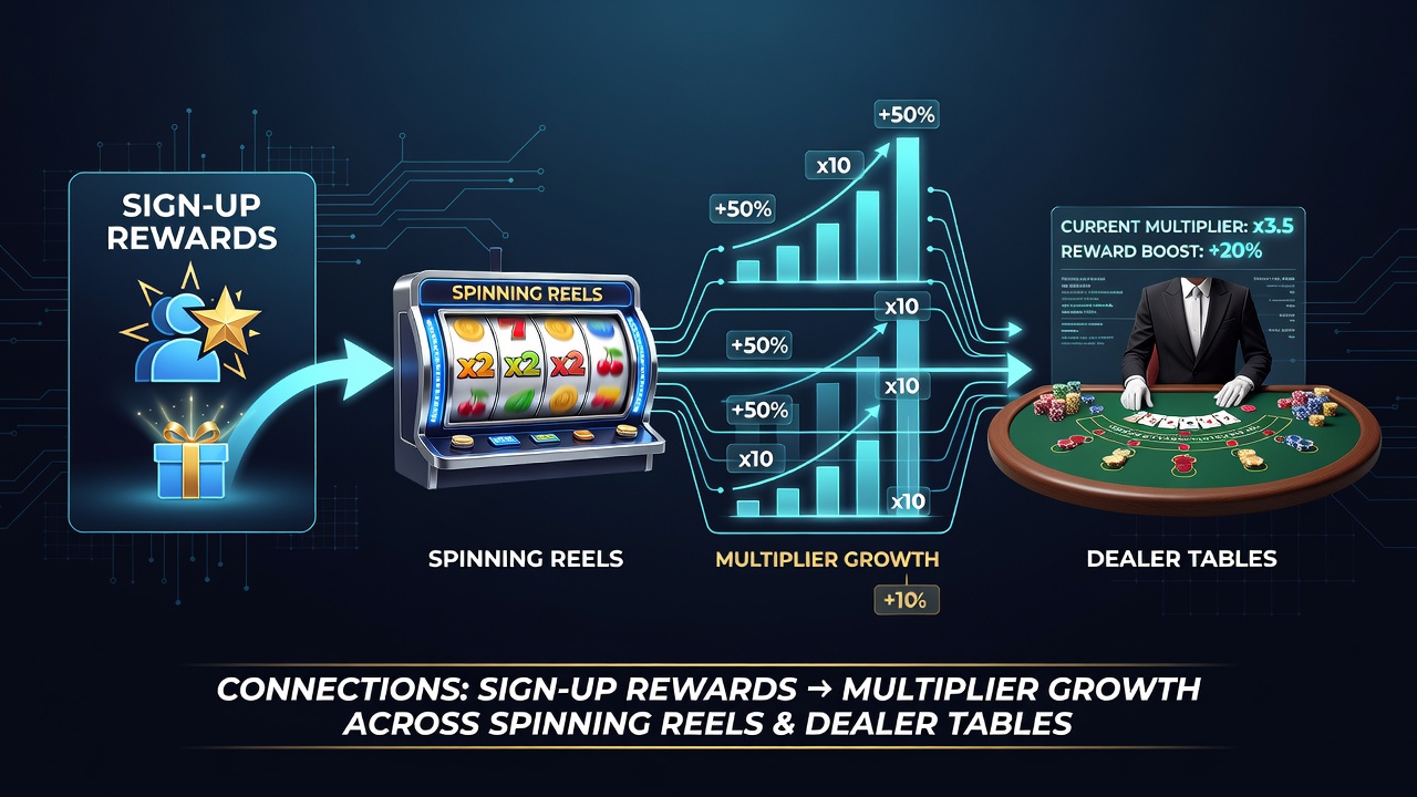 Illustration von Multiplikatorpfaden zwischen Walzenspielen und Live-Dealer-Tischen