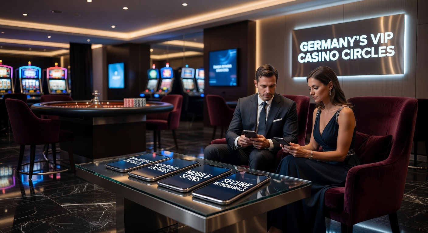 Elegantes VIP-Casino-Interieur mit Spielern an High-Stakes-Tischen und mobilen Geräten in der Hand, typisch für deutsche Online-Plattformen