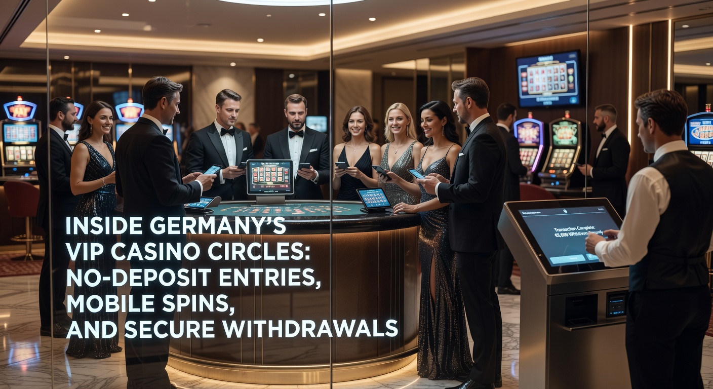 Smartphone mit laufendem Casino-App, No-Deposit-Bonus-Banner und sicheren Auszahlungsoptionen im VIP-Menü