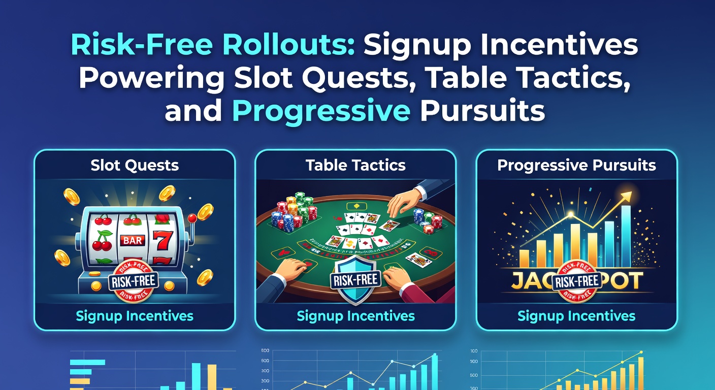 Darstellung eines Spielers, der mit risikofreien Boni in Slots und Tischspielen einsteigt, umgeben von leuchtenden Jackpots und Strategie-Elementen