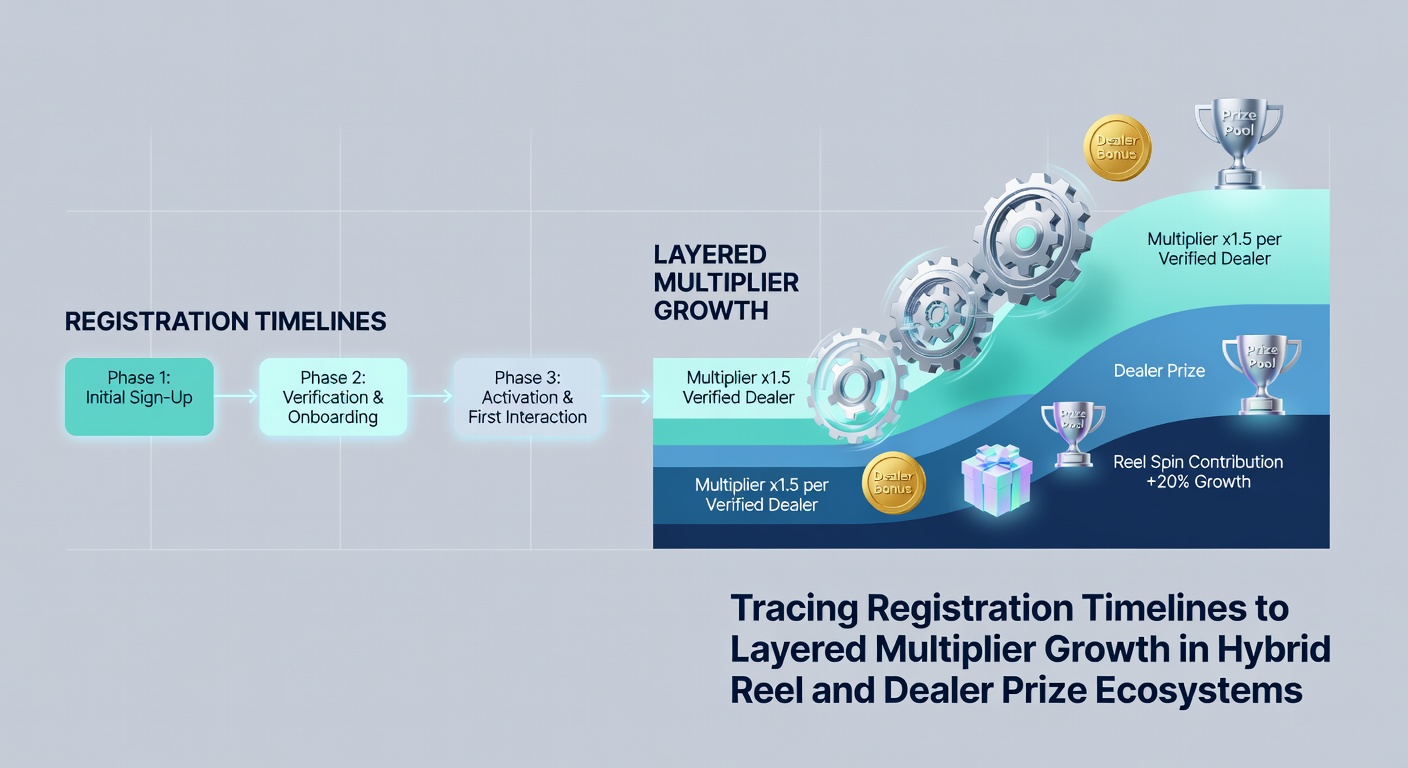 Diagramm zeigt den zeitlichen Verlauf von Registrierungsschritten bis zu Multiplikatorstufen in hybriden Casino-Ökosystemen